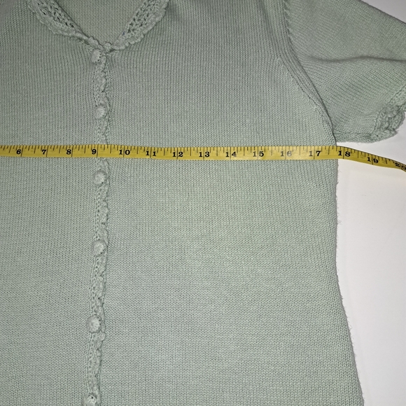 Bridgewater Short sleeve sweater cardigan light green sage Small Crochet Vintage - Picture 9 of 11